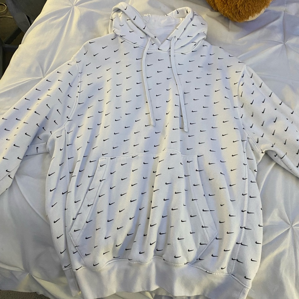 White & Black Nike Mens Hoodie - Medium
